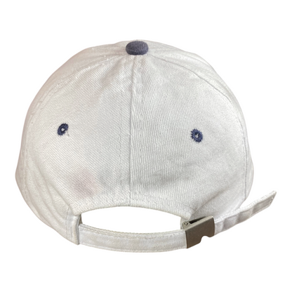 Digg It Thrift & Vintage white Mercedes-Benz baseball cap with adjustable metal strap and subtle fabric staining