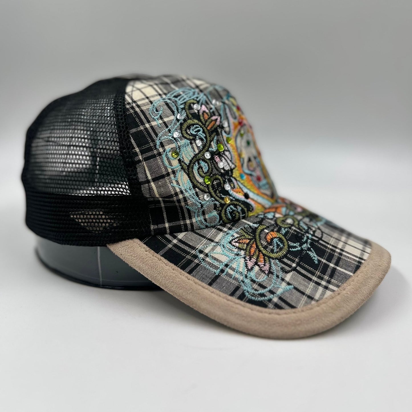 Vintage Y2K Ed Hardy Rhinestone Skull Trucker Cap