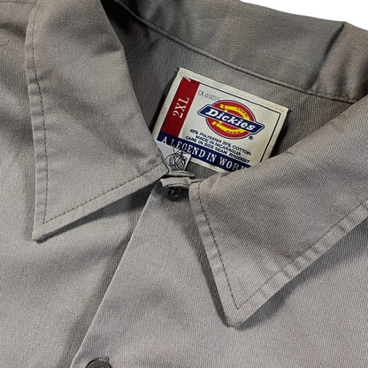 Digg It Thrift & Vintage Dickies khaki short-sleeve work shirt with 2XL size tag and polyester-cotton blend label