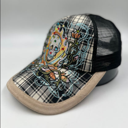 Vintage Y2K Ed Hardy Rhinestone Skull Trucker Cap