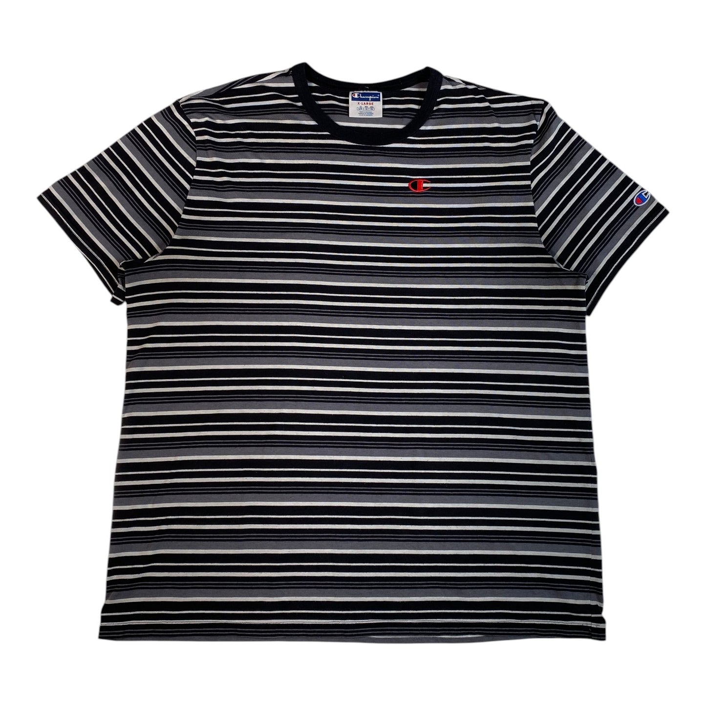 Vintage Champion Striped Embroidered Logo T-Shirt