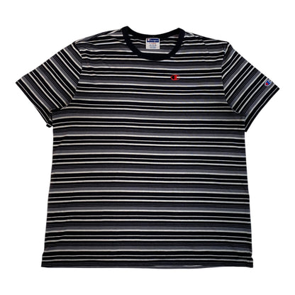 Vintage Champion Striped Embroidered Logo T-Shirt