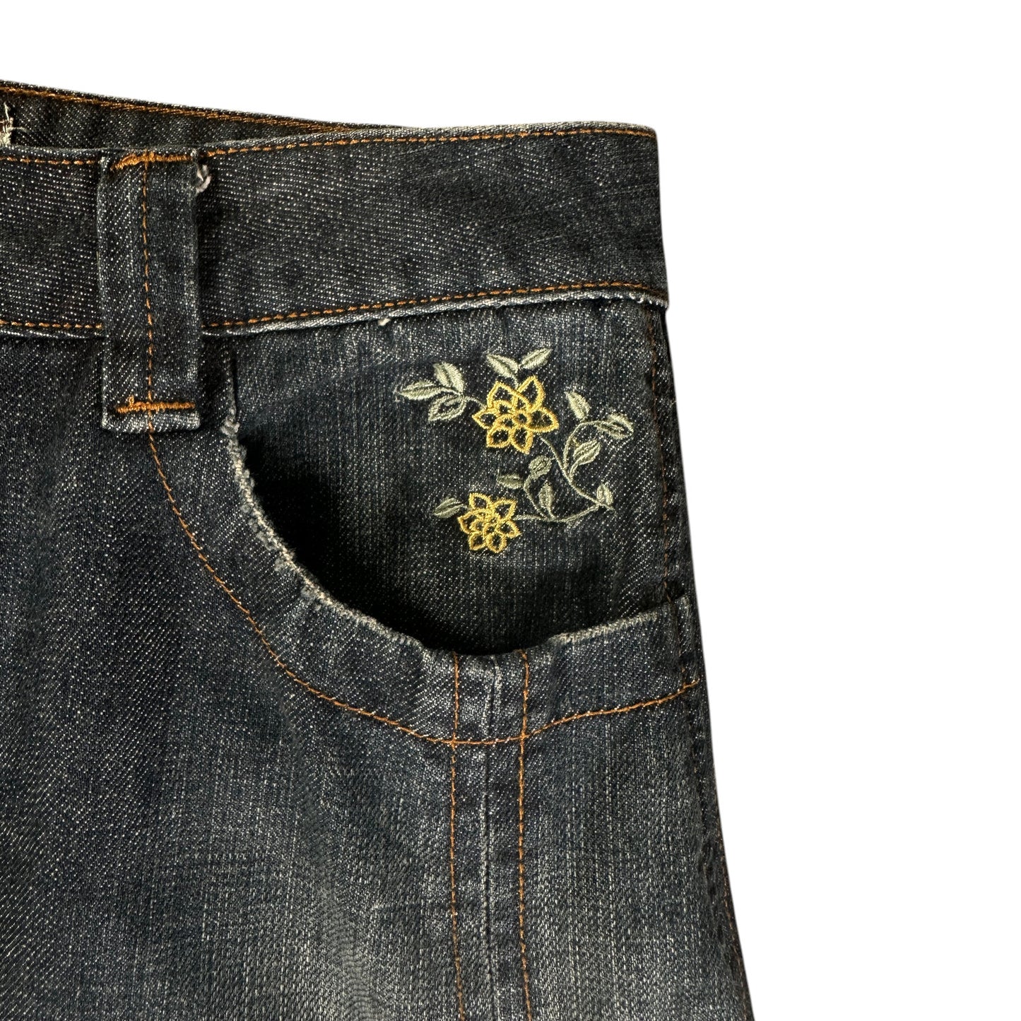 White Stuff Floral Embroidered Pleated Denim Midi Blur Skirt