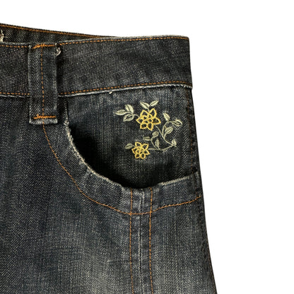 White Stuff Floral Embroidered Pleated Denim Midi Blur Skirt