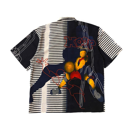 Vintage Hoop Players Graphic Button-up T-Shirt