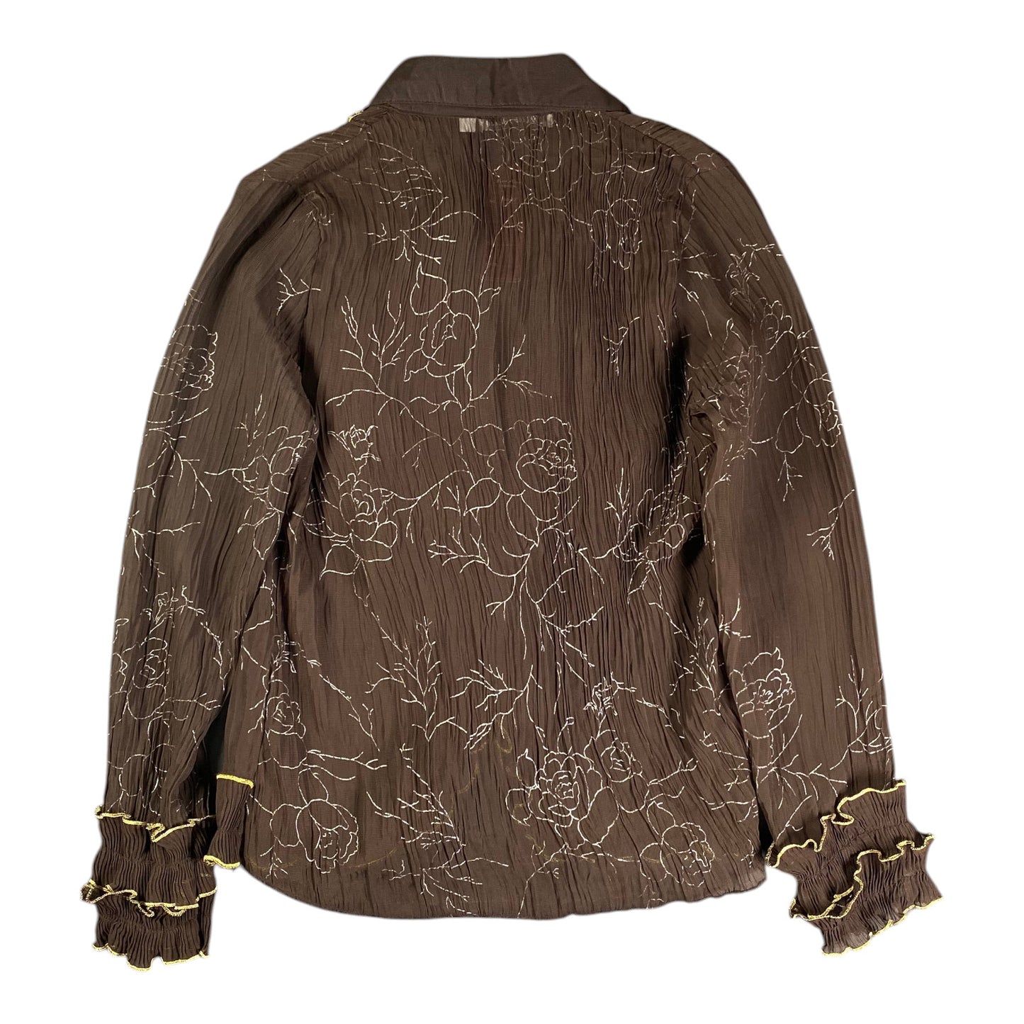 Miss Aless Sheer Ruffled Brown Shirt