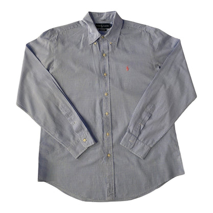 Ralph Lauren Blue & White Gingham Check Pattern Custom Fit Button Down Shirt