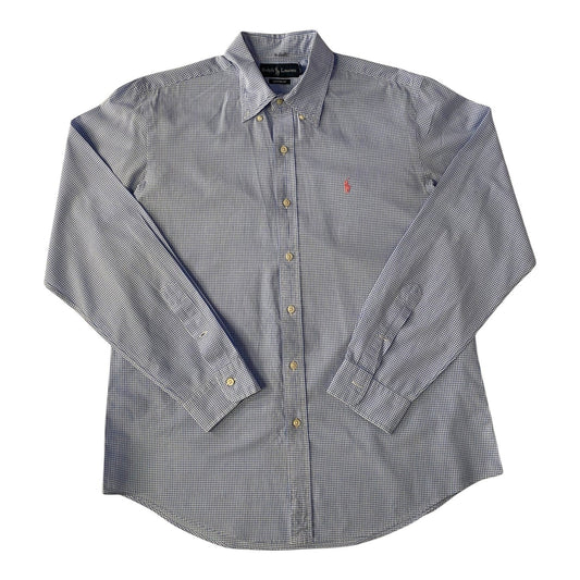 Ralph Lauren Blue & White Gingham Check Pattern Custom Fit Button Down Shirt