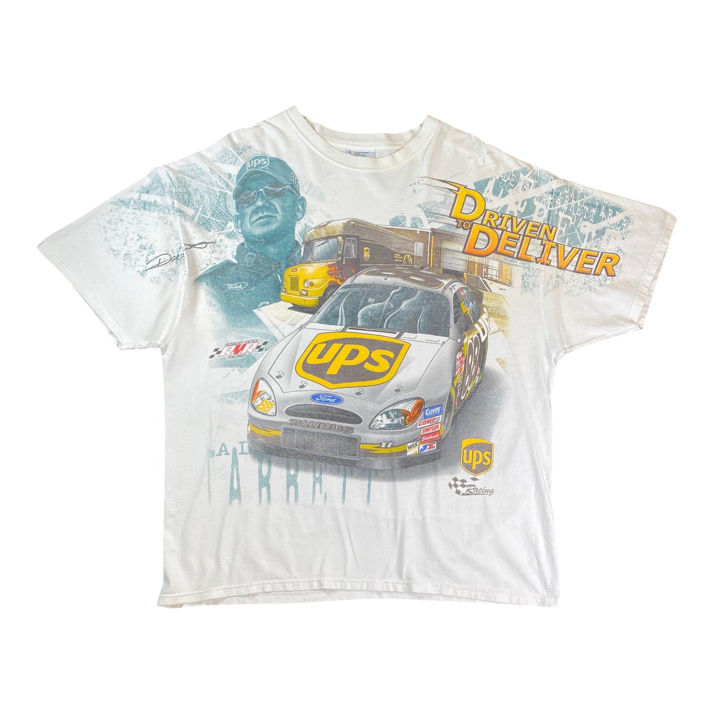 Vintage Dale Jarrett UPS AOP Racing Sports White T-shirt