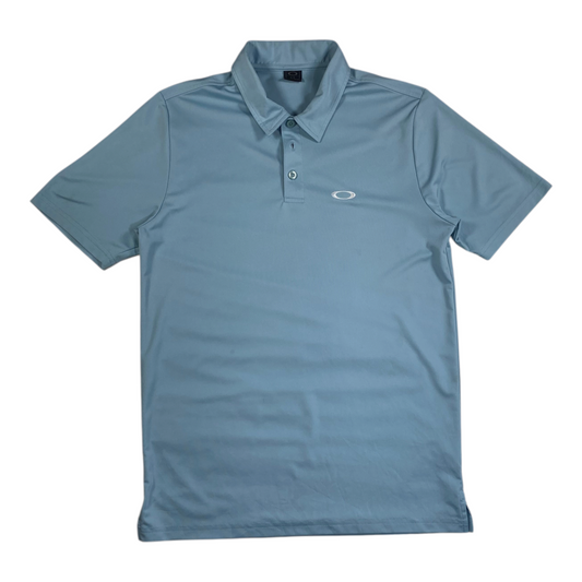 Digg It Thrift & Vintage light blue Oakley athletic golf polo shirt with a classic collar and button placket