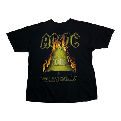 Digg It Thrift & Vintage black AC/DC Hell's Bells graphic band t-shirt with flame and bell print