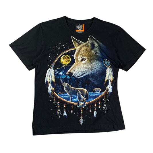 Rock Eagle Mystic Moon Wolf Dreamcatcher Black Tee