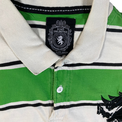 Digg It Thrift & Vintage Eckō Unltd. green and white striped polo shirt with embroidered rhino logo and collar tag