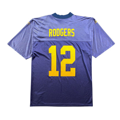 Reebok NFL Green Bay Packers Aaron Rodgers Throwback Navy Blue and Yellow Jersey