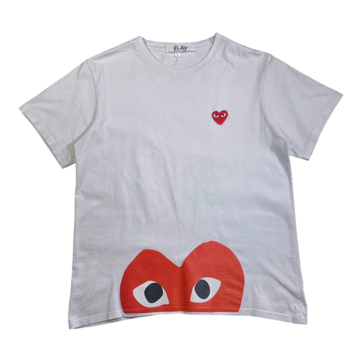 Digg It Thrift & Vintage white Comme des Garçons PLAY t-shirt with red embroidered heart and hem graphic
