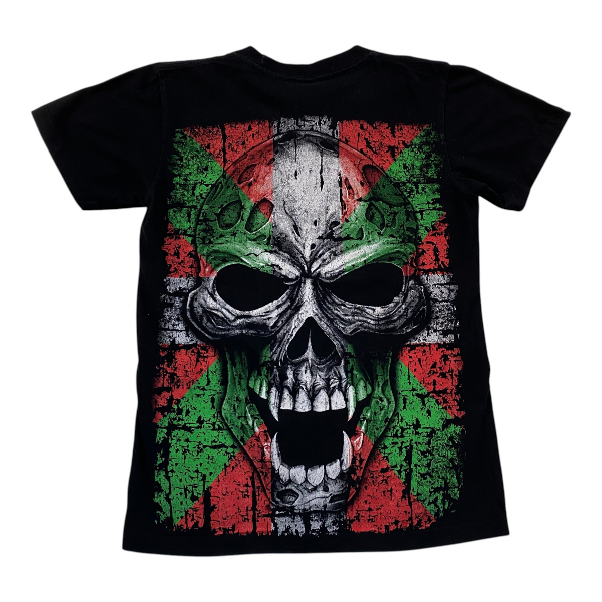 Digg It Thrift & Vintage Rock Eagle black t-shirt featuring a distressed Basque flag and skull graphic print.