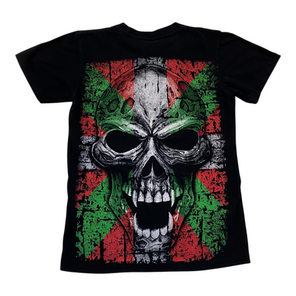 Digg It Thrift & Vintage Rock Eagle black t-shirt featuring a distressed Basque flag and skull graphic print.