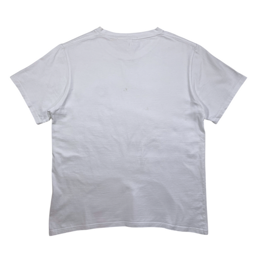 Back view of a plain white Comme des Garçons PLAY t-shirt from Digg It Thrift & Vintage, size large fitting small.