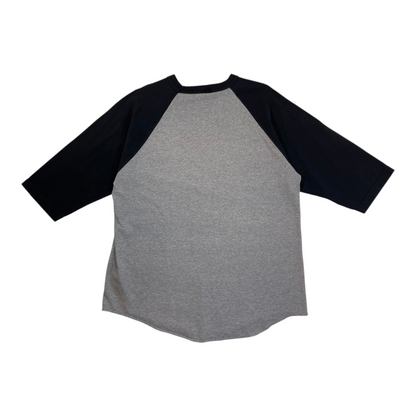 Back view of Digg It Thrift & Vintage Obey Propaganda two-tone grey and black raglan baseball t-shirt