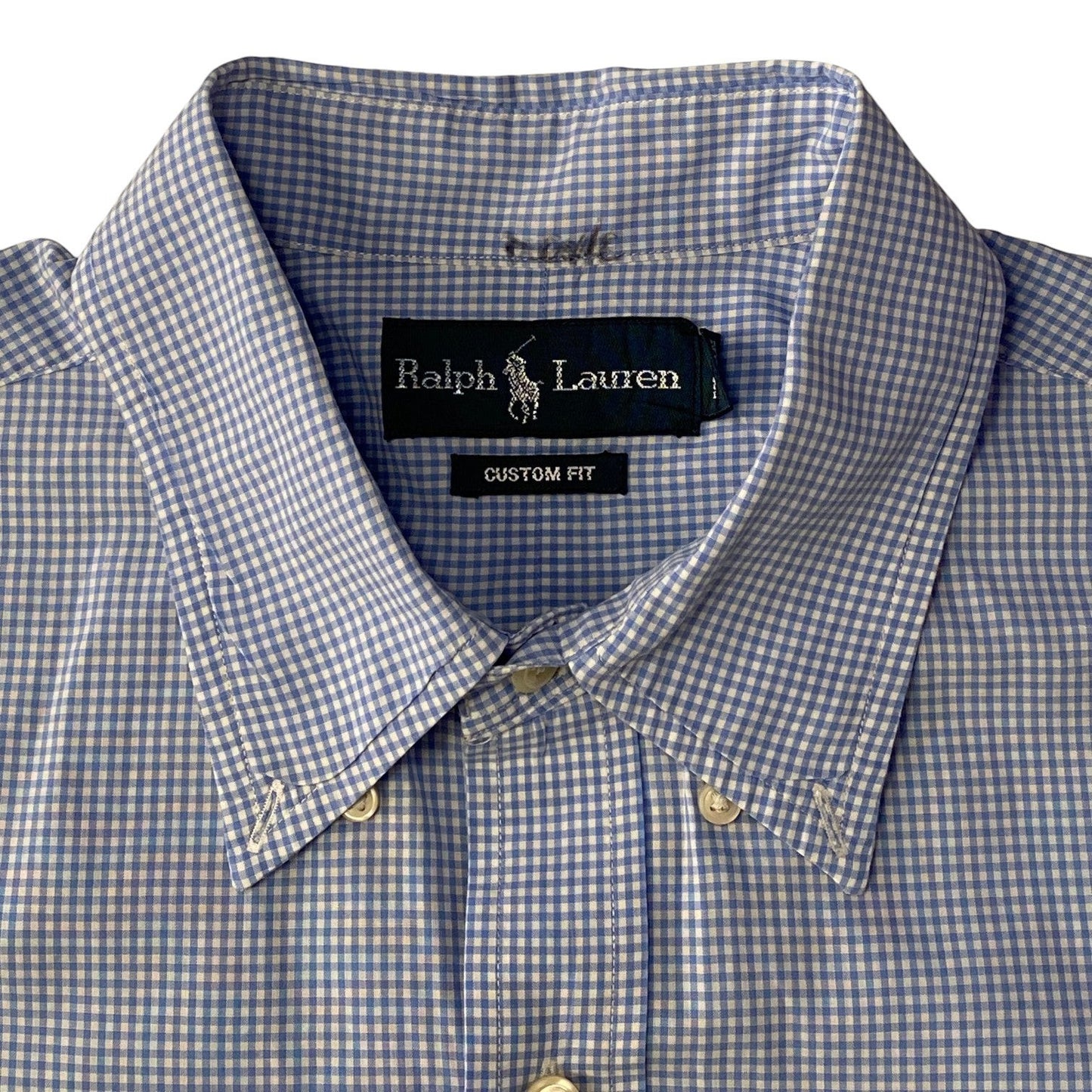 Ralph Lauren Blue & White Gingham Check Pattern Custom Fit Button Down Shirt