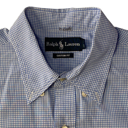 Ralph Lauren Blue & White Gingham Check Pattern Custom Fit Button Down Shirt
