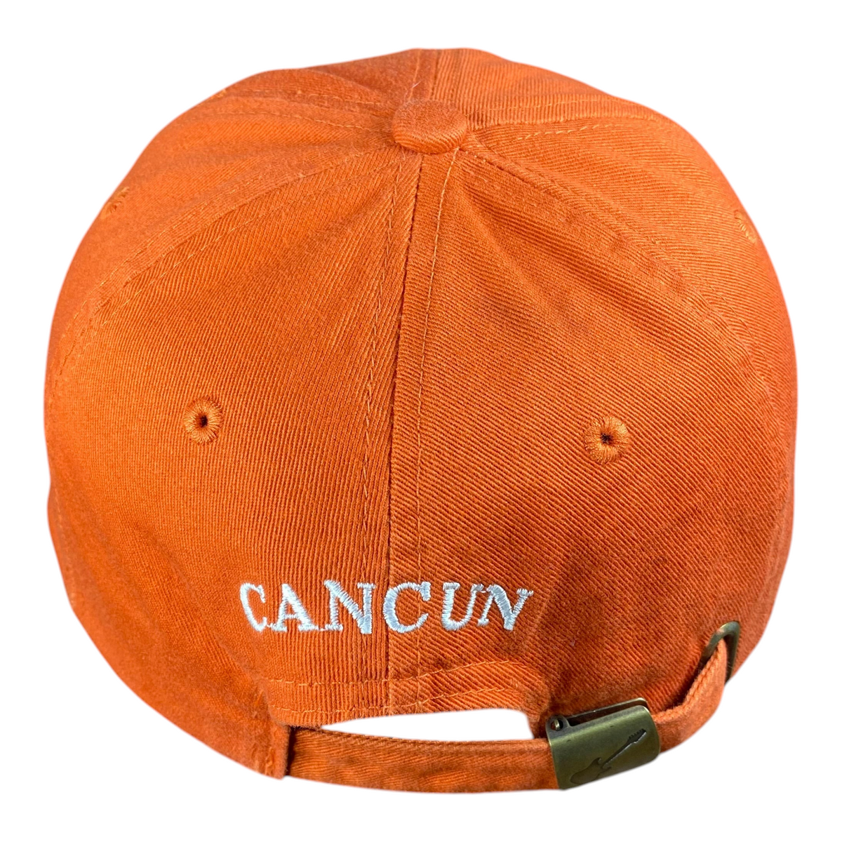 Digg It Thrift & Vintage burnt orange Hard Rock Cafe Cancun baseball cap with adjustable brass buckle strap