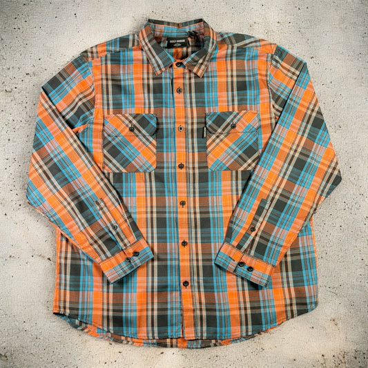 Harley Davidson orange and blue checkers shirt