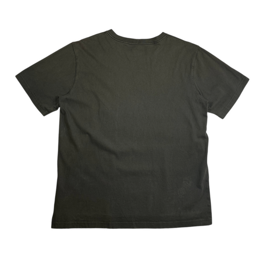 Back view of a faded army green Carhartt heavyweight cotton t-shirt from Digg It Thrift & Vintage, size large.