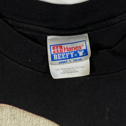 Digg It Thrift & Vintage Hanes Beefy-T black cotton t-shirt tag showing size large from the 1990s