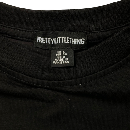 Digg It Thrift & Vintage black PrettyLittleThing crop t-shirt with size 34 label detail