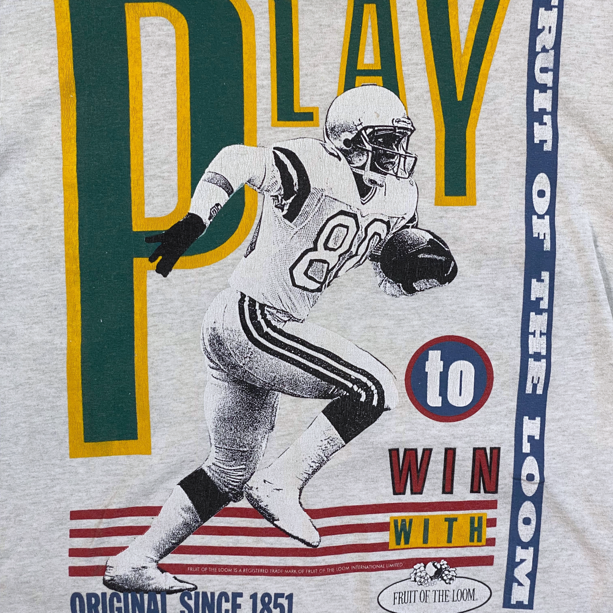 Digg It Thrift & Vintage vintage grey Fruit of the Loom football graphic t-shirt with Play to Win print