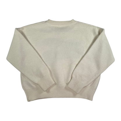 Digg It Thrift & Vintage cream knit sweater with a ribbed crew neck, cuffs, and hem, fits like an XL size.