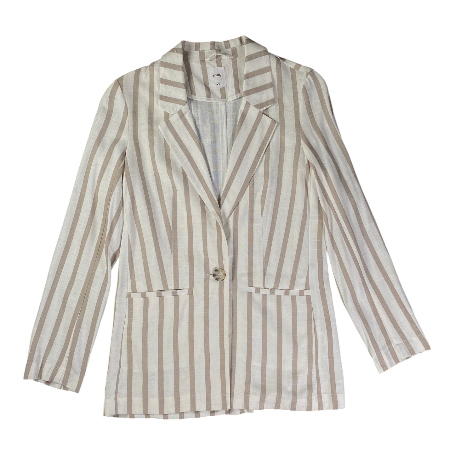 Sinsay Striped Linen-Blend Tan Blazer 47 70 tagged as XS