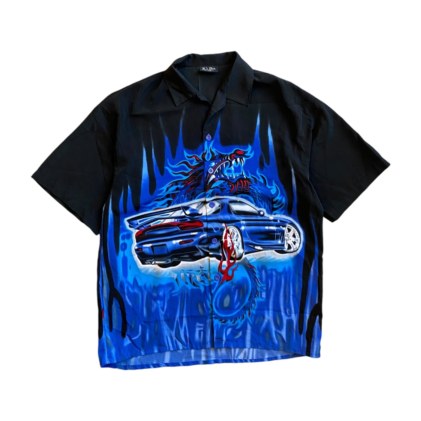 Vintage Blue Dragon Graphic Button-Up T-Shirt