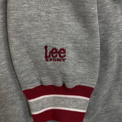 Digg It Thrift & Vintage grey Lee Sport sweatshirt sleeve with maroon and white striped ribbed cuff detail