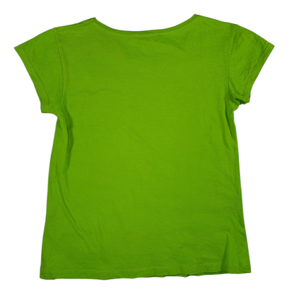 Digg It Thrift & Vintage lime green cap sleeve t-shirt, back view of a cotton crew neck top