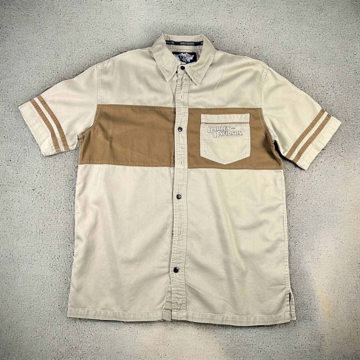 Harley Davidson beige and dark brown shirt
