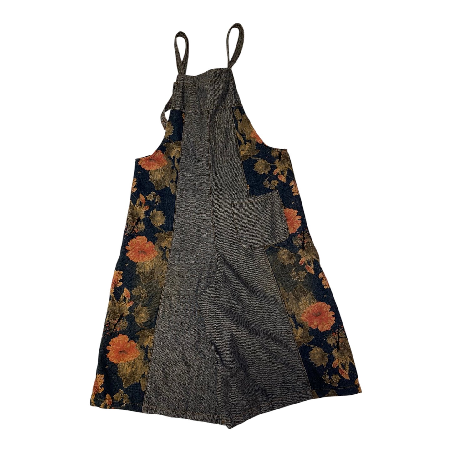 Floral Dark Denim Wide Leg Overalls