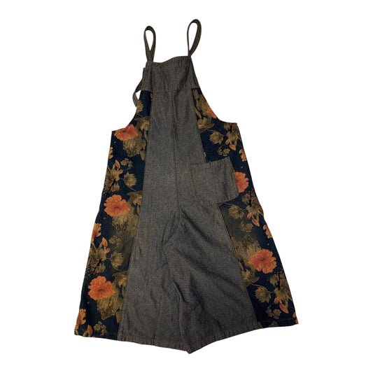 Floral Dark Denim Wide Leg Overalls