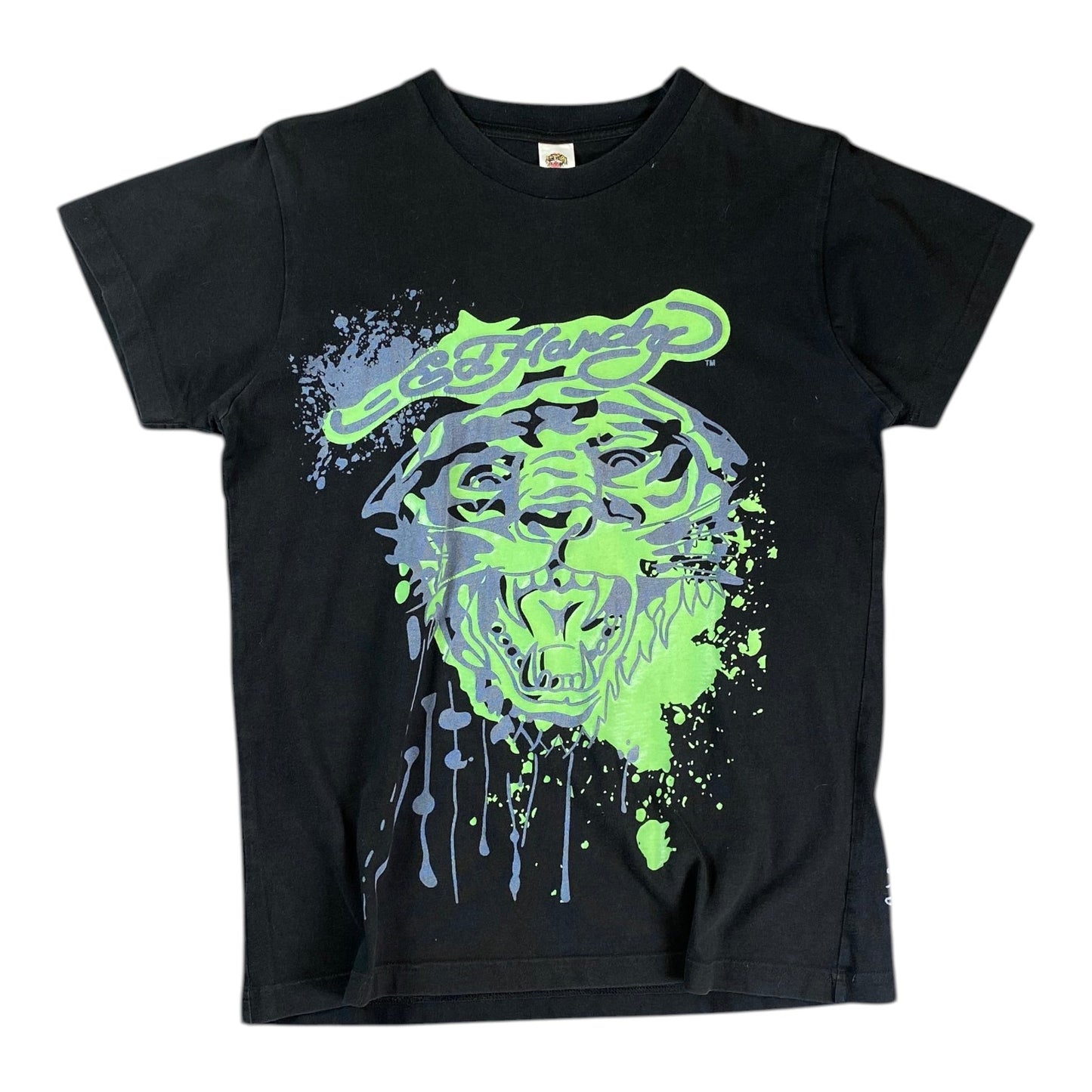 Ed Hardy Tiger Splatter Graphic Black Tee