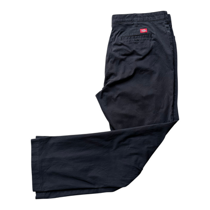 Digg It Thrift & Vintage Dickies women's dark grey straight-leg work pants with a back pocket logo patch.