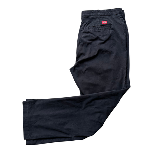 Digg It Thrift & Vintage Dickies women's dark grey straight-leg work pants with a back pocket logo patch.