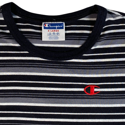 Vintage Champion Striped Embroidered Logo T-Shirt