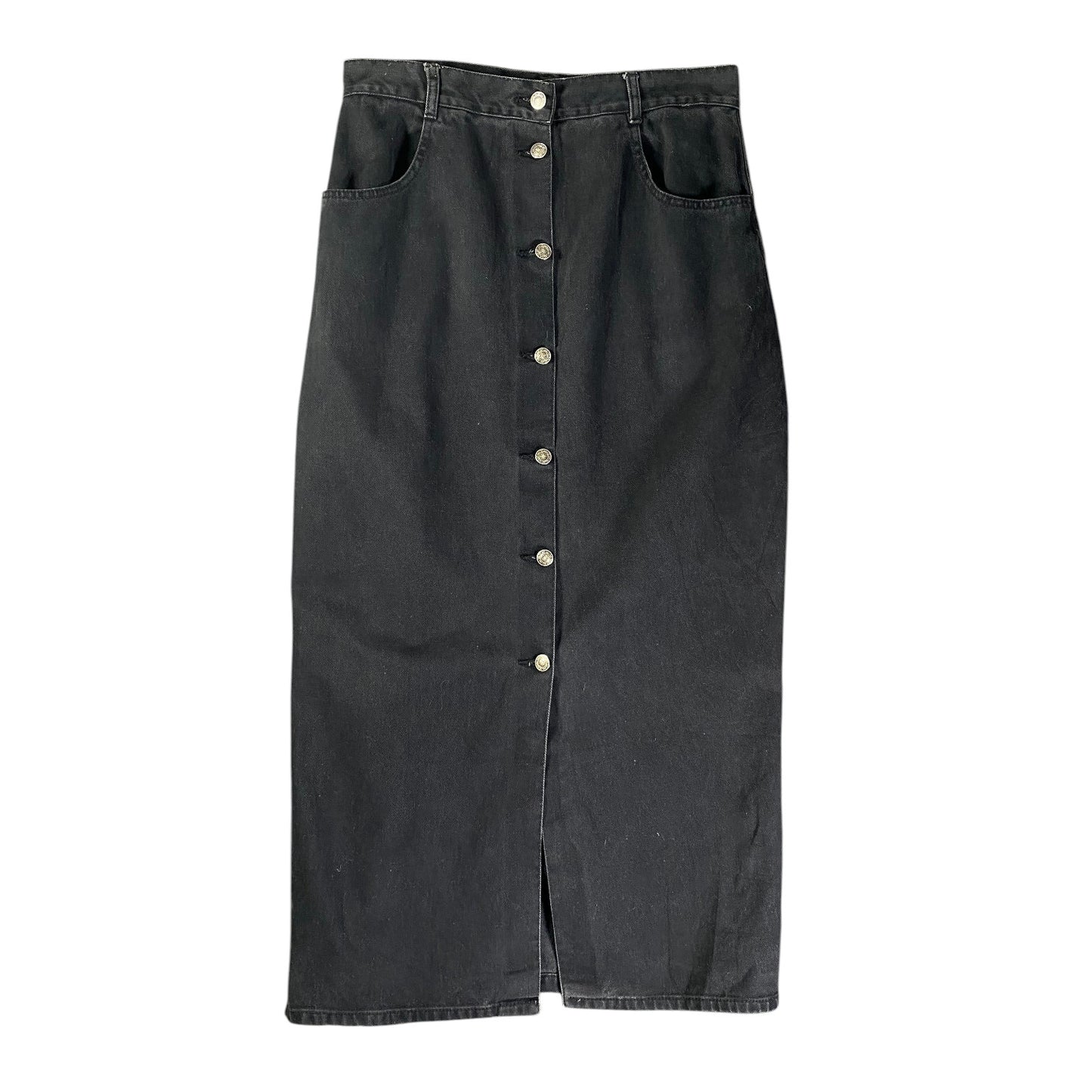New Frontier High-Waisted Button Front A-Line Jean Skirt