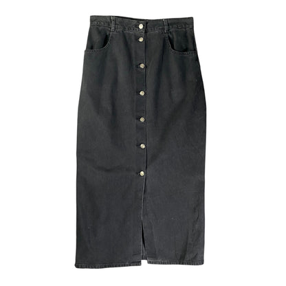 New Frontier High-Waisted Button Front A-Line Jean Skirt