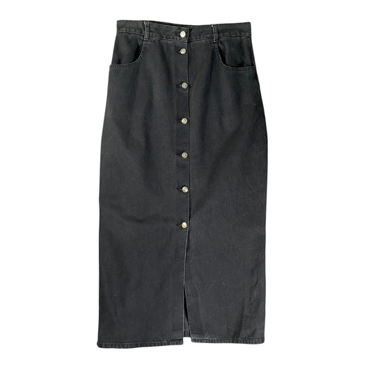 New Frontier High-Waisted Button Front A-Line Jean Skirt
