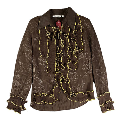 Miss Aless Sheer Ruffled Brown Shirt