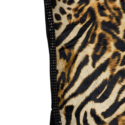 Digg It Thrift & Vintage animal print poncho top with black rhinestone trim detail on the edge