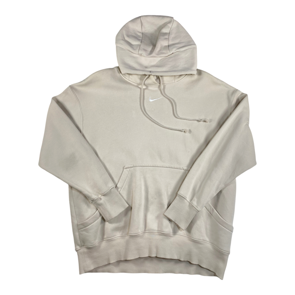 Digg It Thrift & Vintage cream Nike oversized pullover hoodie with a small center swoosh logo and front kangaroo pocket