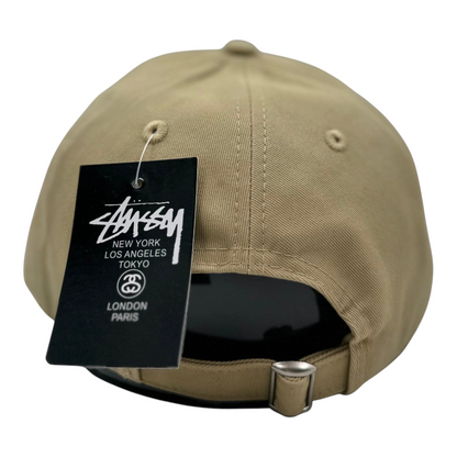 Digg It Thrift & Vintage Stussy beige cotton twill cap with adjustable metal strap and brand tag on back view